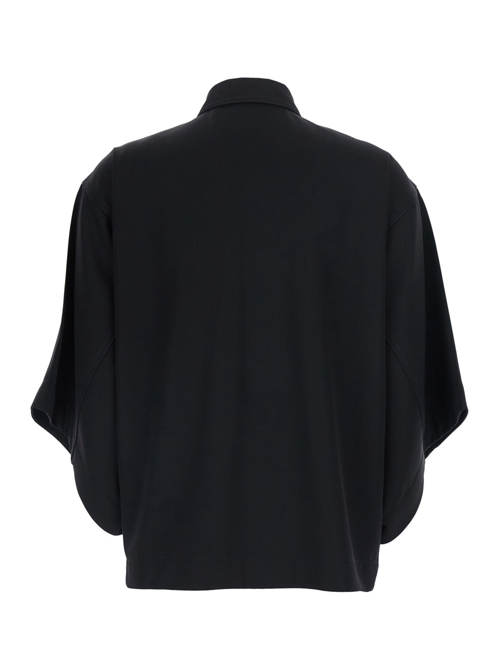 Bottega Veneta Women Black Shirt With Classic Collar And Oversized Short Sleeves In  Wool For Women