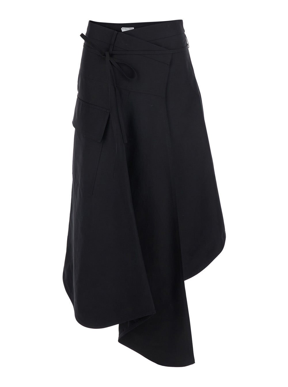 Bottega Veneta Women Black Asymmetrical Skirt With Drawstring And Button Closure In Cotton For Women