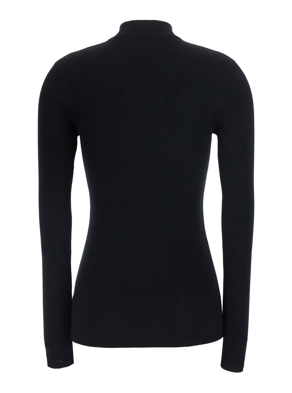 Brunello Cucinelli Women Black Turtleneck Sweater With Front Zip Closure And Monil Detail In Wool And Cashmere For Women