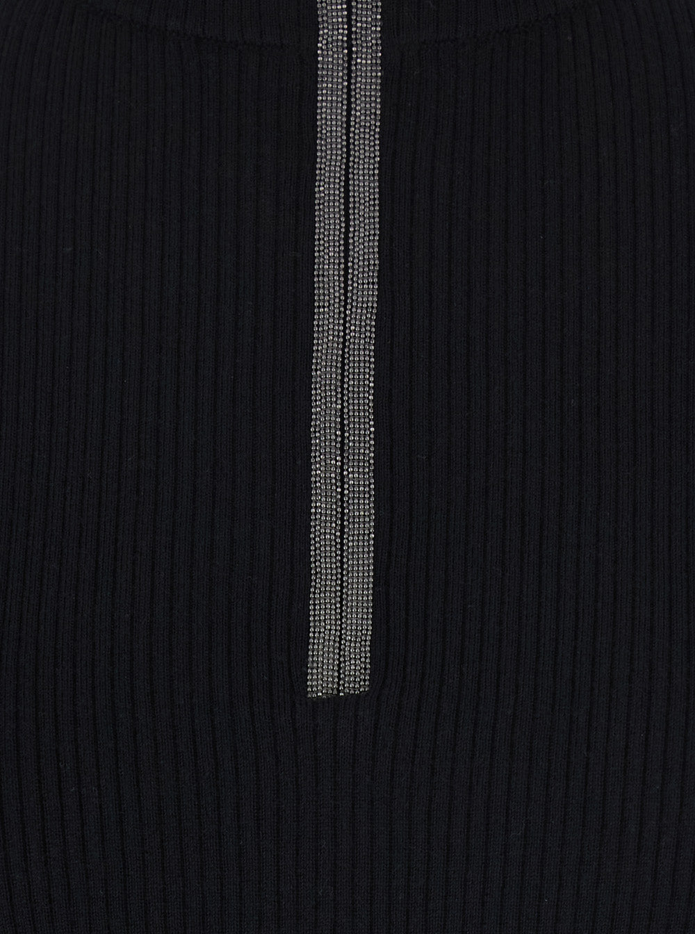 Brunello Cucinelli Women Black Turtleneck Sweater With Front Zip Closure And Monil Detail In Wool And Cashmere For Women