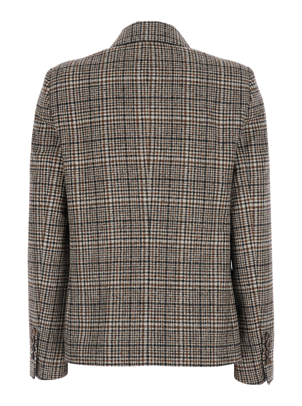 Brunello Cucinelli Women Beige Double-Breasted Jacket With Peak Revers And All-Over Check Motif In Wool For Women BRUNELLO CUCINELLI