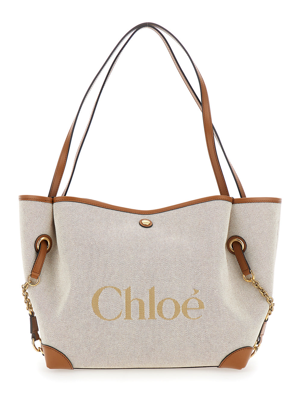 Chloé Women 'Clover' Brown Tote Bag With Logo Lettering On The Front And Magnetic Closure In Cotton For Women