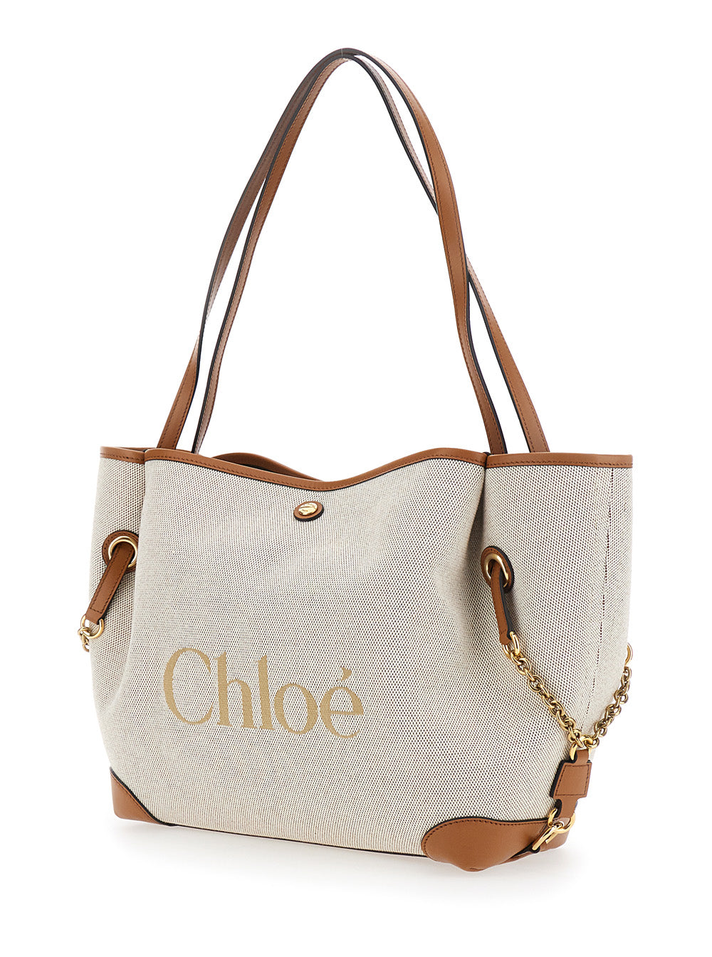 Chloé Women 'Clover' Brown Tote Bag With Logo Lettering On The Front And Magnetic Closure In Cotton For Women