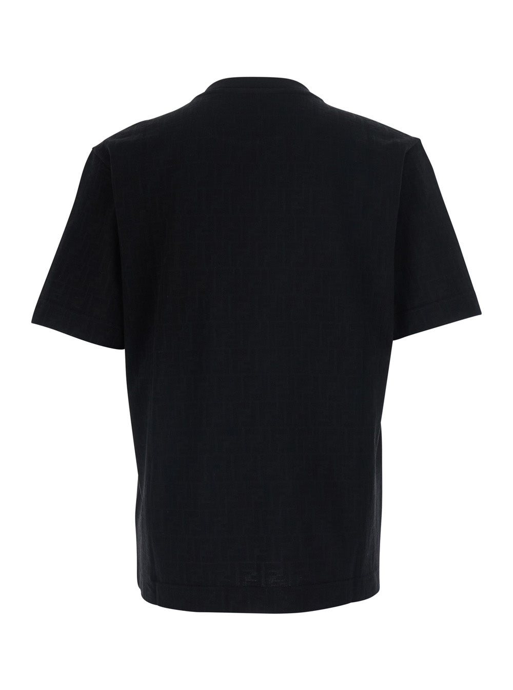 Fendi Men Black Crew Neck T-Shirt With All-Over Ff Motif In Cotton For Men