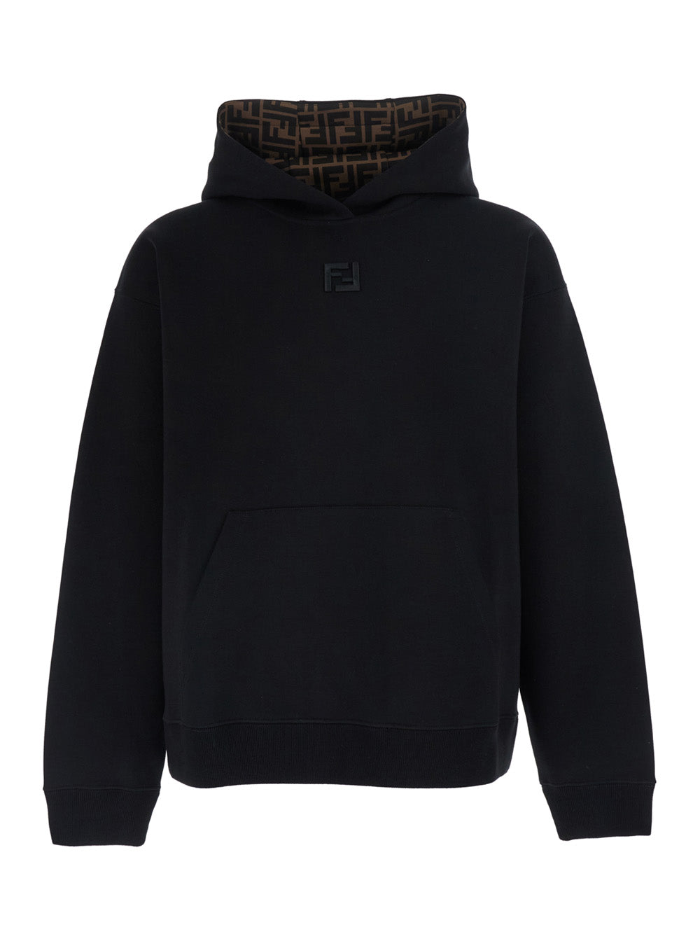 Fendi Men Black Hoodie With Fixed Hood And Ff Embroidery On The Front In Cotton For Men