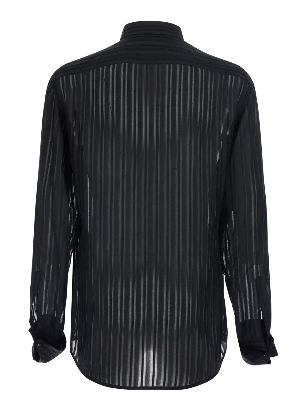 Gucci Men Black Shirt With Classic Collar And All-Over Striped Pattern In Silk For Men