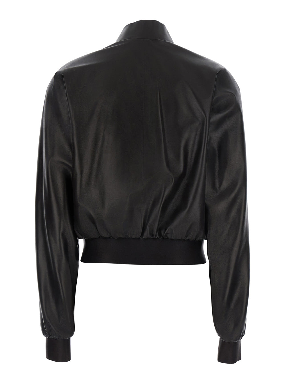 Gucci Women Black Cropped Bomber Jacket With High Collar In Leather For Women