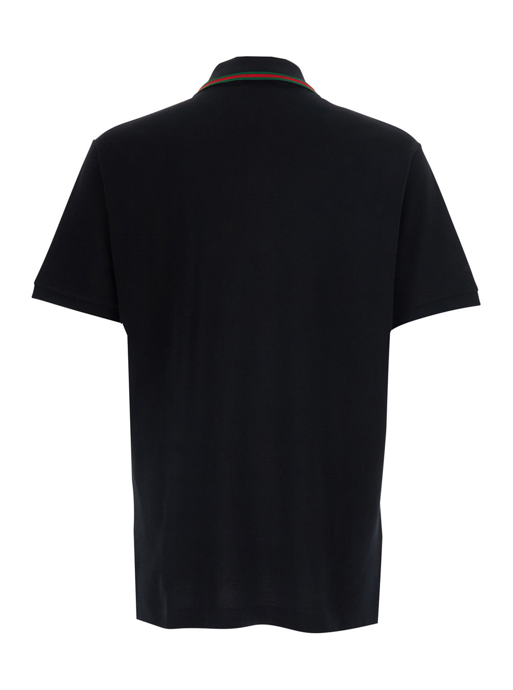 Gucci Men Black Polo Shirt With Web Collar And Short Sleeves In Cotton For Men
