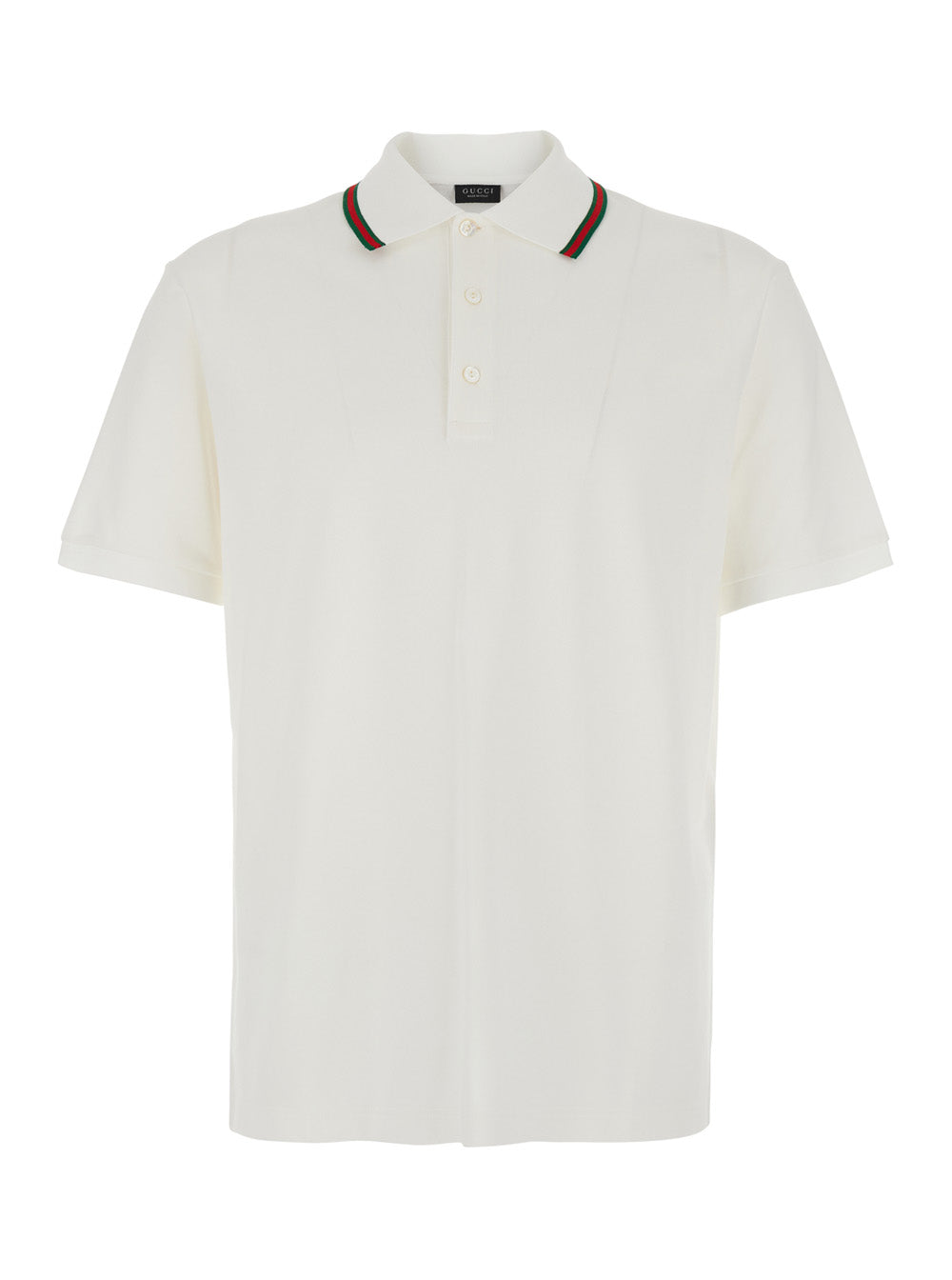 Gucci Men White Polo Shirt With Web Collar And Short Sleeves In Cotton For Men