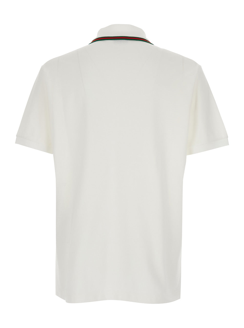 Gucci Men White Polo Shirt With Web Collar And Short Sleeves In Cotton For Men