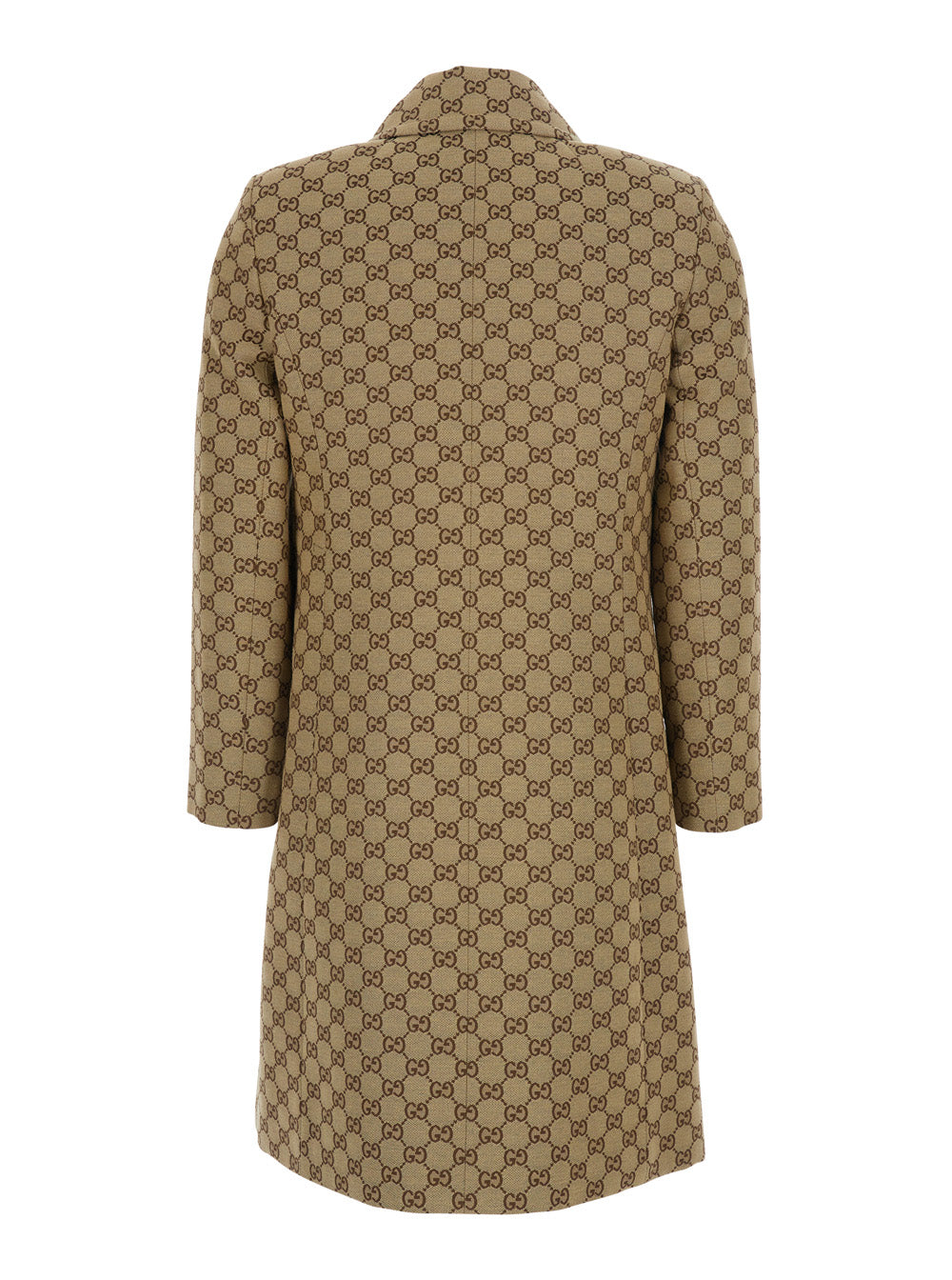 Gucci Women Beige Coat With Pointed  Collar In Gg Canvas For Women