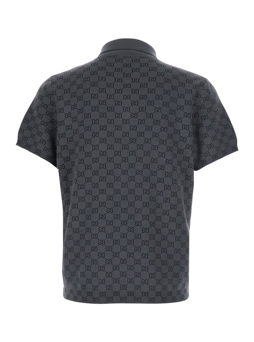Gucci Men Gray Polo. Shirt With Classic Collar And All-Over Gg Logo In Wool And Silk For Men