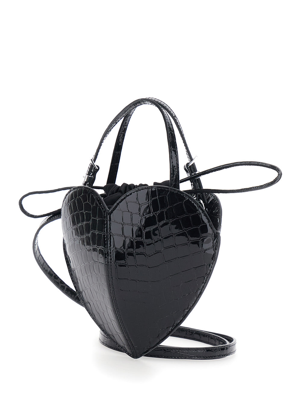 Rotate Women Black Handbag With Heart Silhouette And Embossed Crocodile Effect In Patent Leather For Women ROTATE