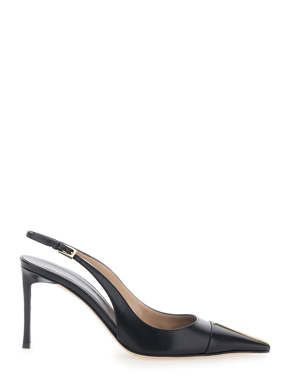 Tom Ford Women Black Slingback Pumps With High Heel And T Plate On The Front In Leather For Women TOM FORD