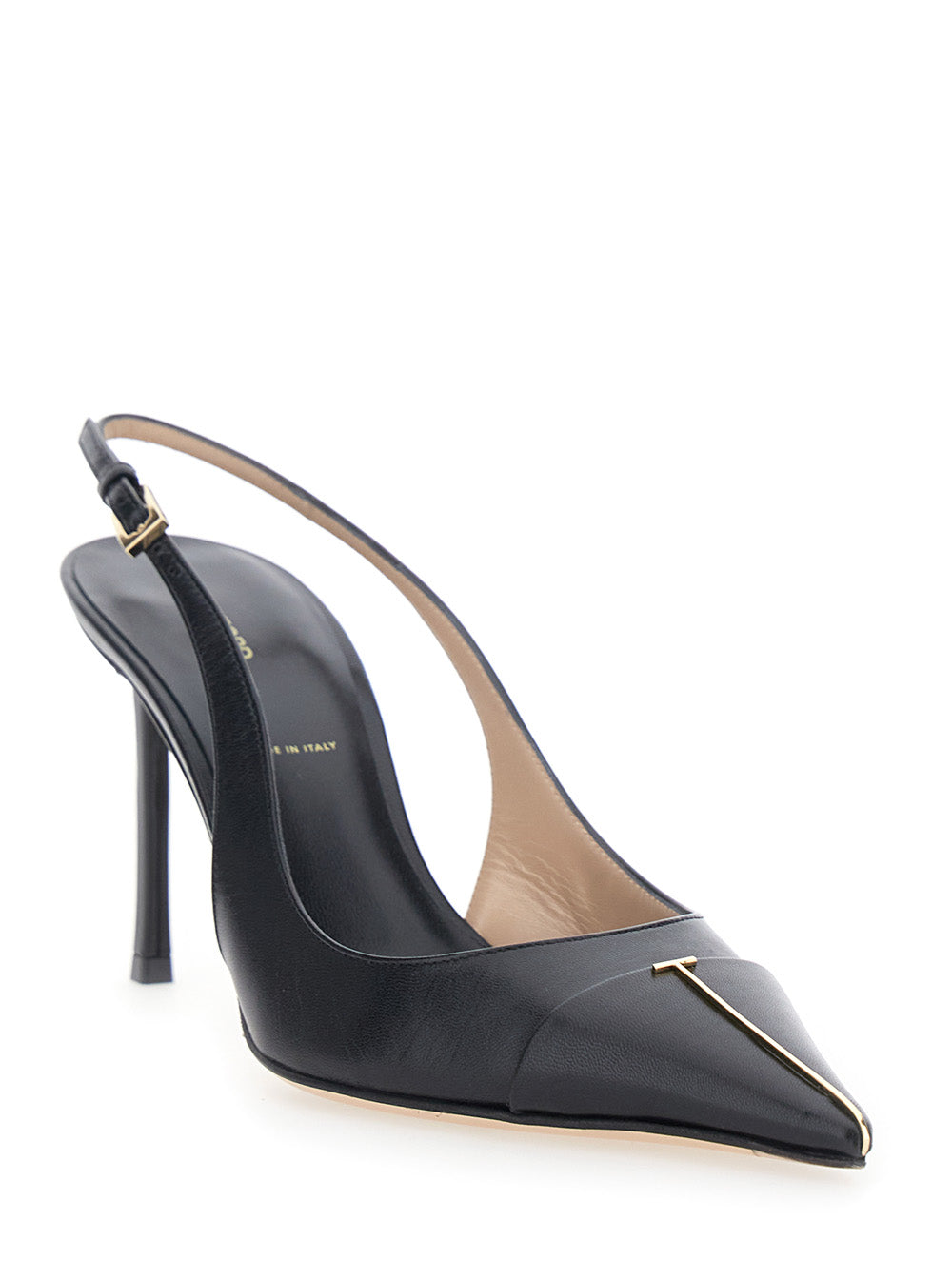 Tom Ford Women Black Slingback Pumps With High Heel And T Plate On The Front In Leather For Women TOM FORD