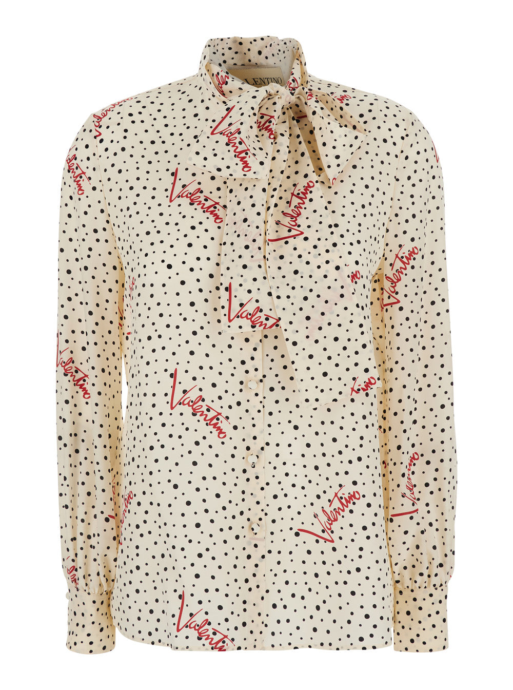 Valentino Women White Blouse With Bow Detail On The Front And All-Over Polka Dot Motif With  Logo In Silk For Women