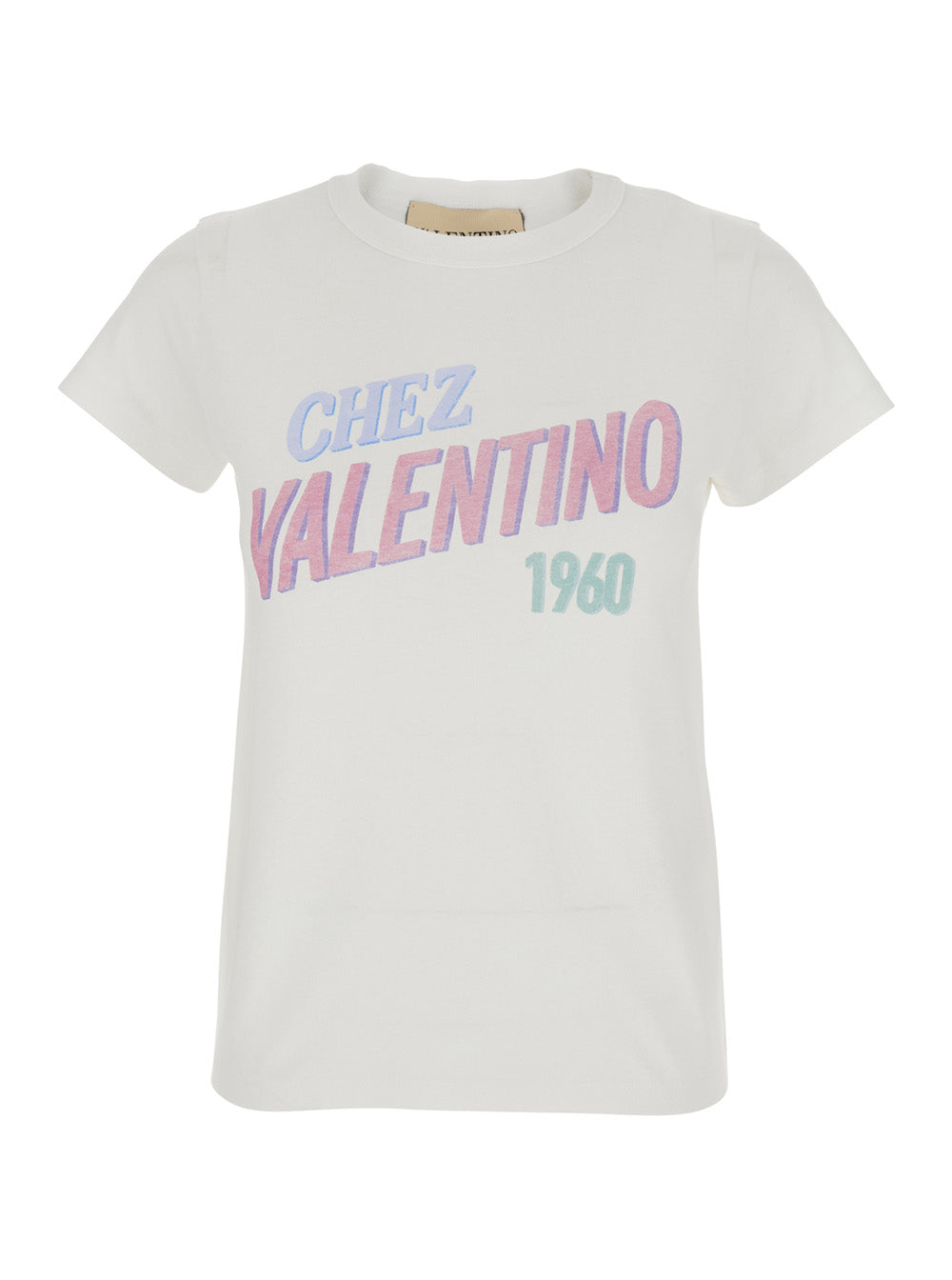 Valentino Women White Crew Neck T-Shirt With Maxi Logo Lettering On The Front In Cotton For Women
