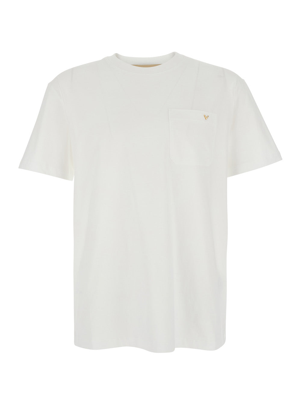 Valentino Men White T-Shirt With Pocket With Metallic Vlogo In Cotton For Men