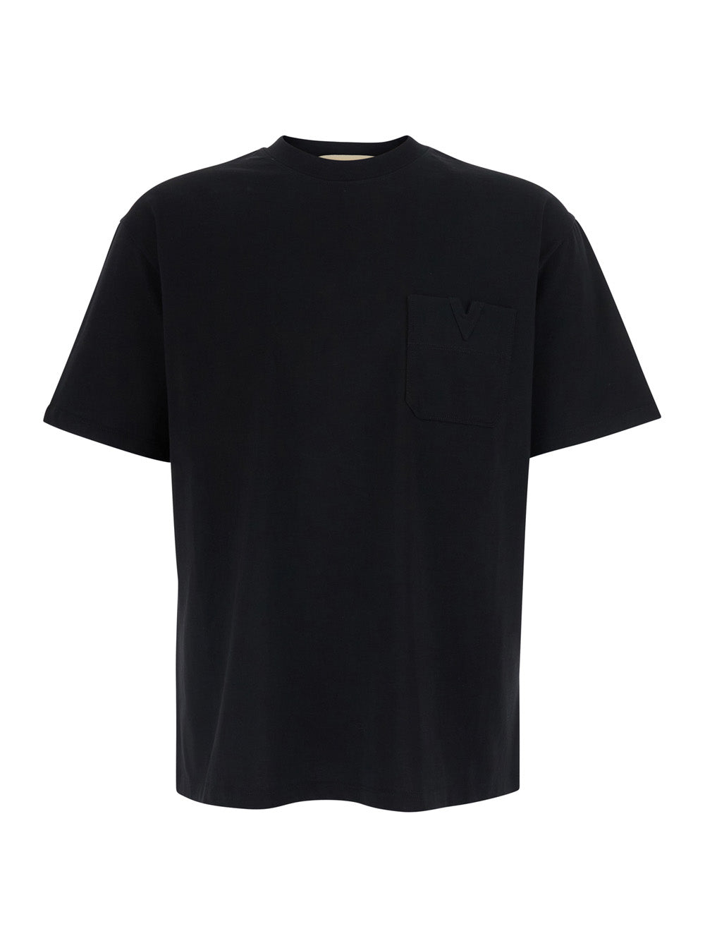 Valentino Men Black T-Shirt With Pocket With Metallic Vlogo In Cotton For Men