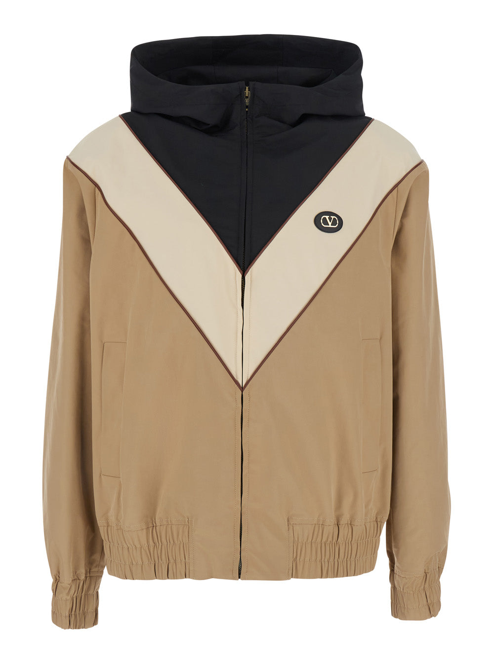 Valentino Men Beige Jacket With Vlogo Patch On The Front In Tech Fabric For Man