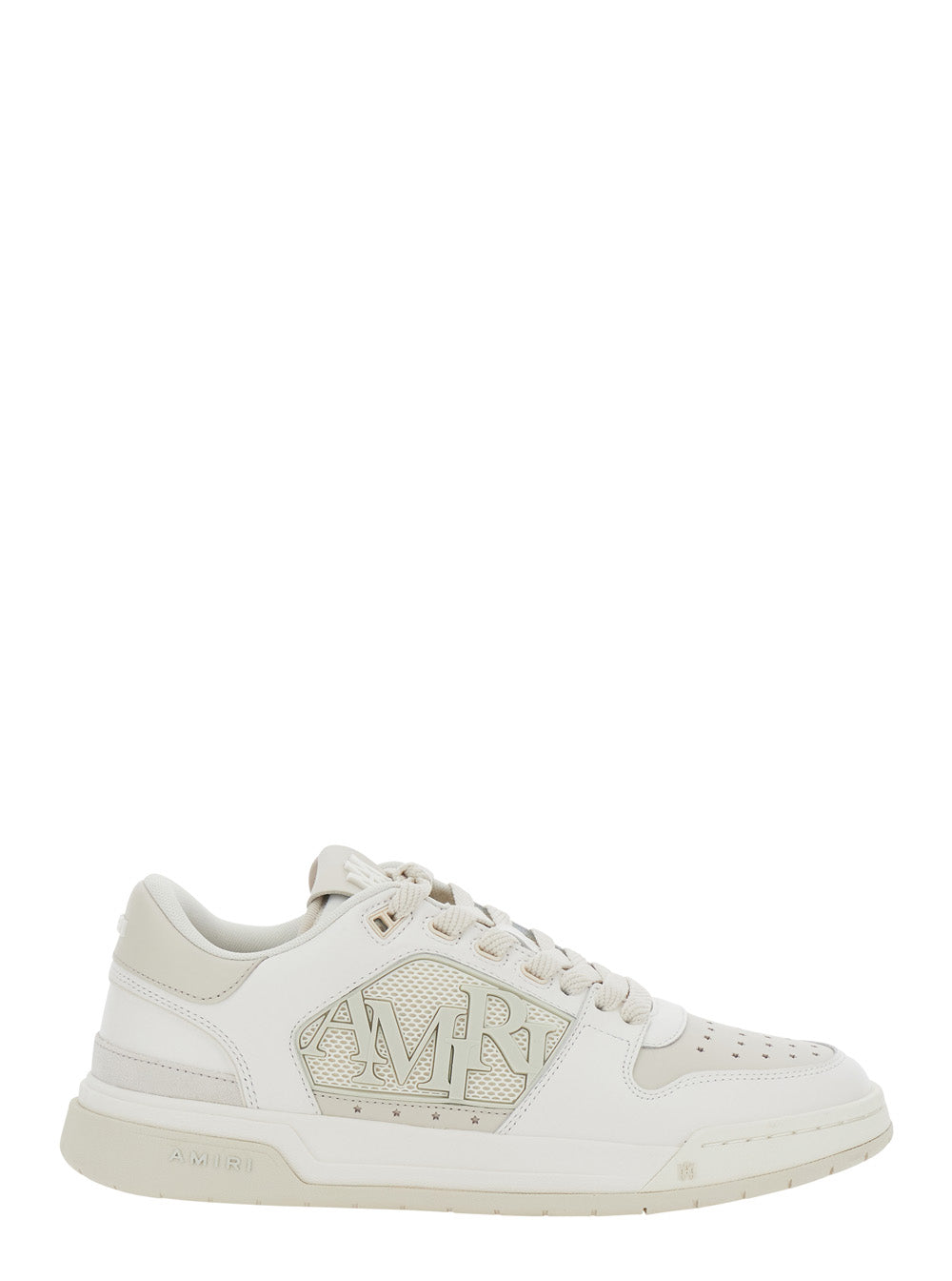 Amiri Men 'Classic Low' Beige Low Top Sneakers With Logo Patch On The Tongue And Mesh Details In Leather For Men
