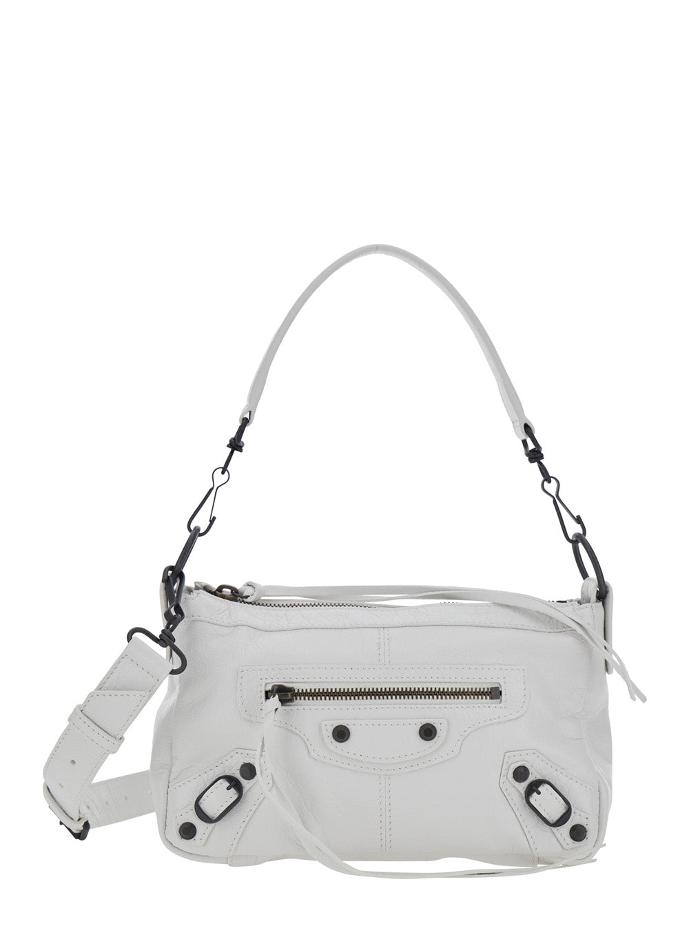 Balenciaga Women 'Le City Moto' White Mini Shoulder Bag With Adjustable And Removable Strap In Leather For Women BALENCIAGA