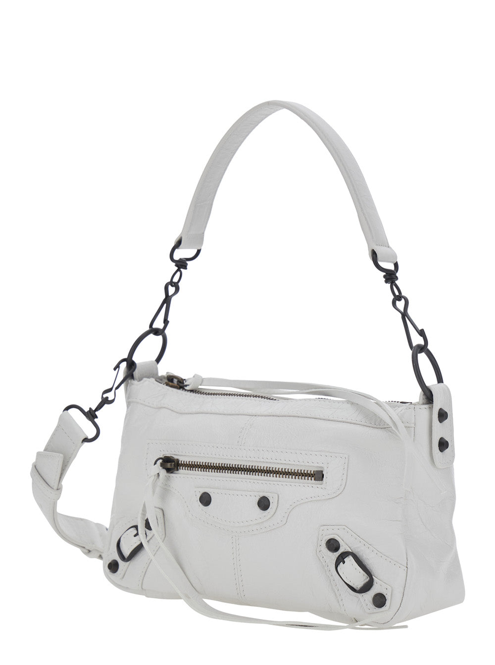 Balenciaga Women 'Le City Moto' White Mini Shoulder Bag With Adjustable And Removable Strap In Leather For Women BALENCIAGA