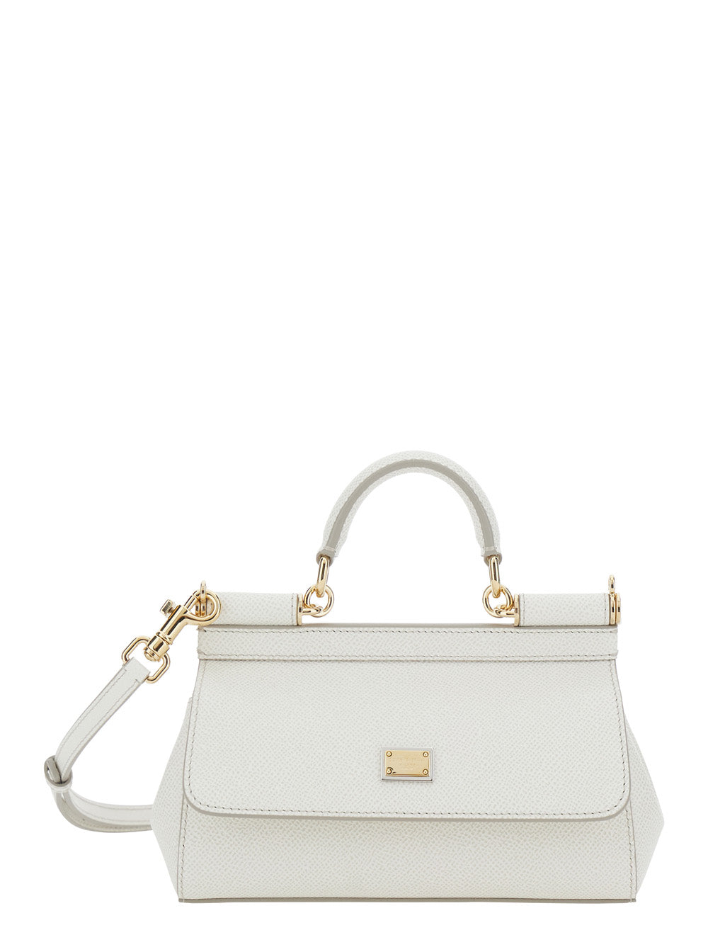 Dolce & Gabbana Women 'Sicily' White Handbag With Adjustable And Removable Shoulder Strap And Logo Plate On The Front In Leather For Women