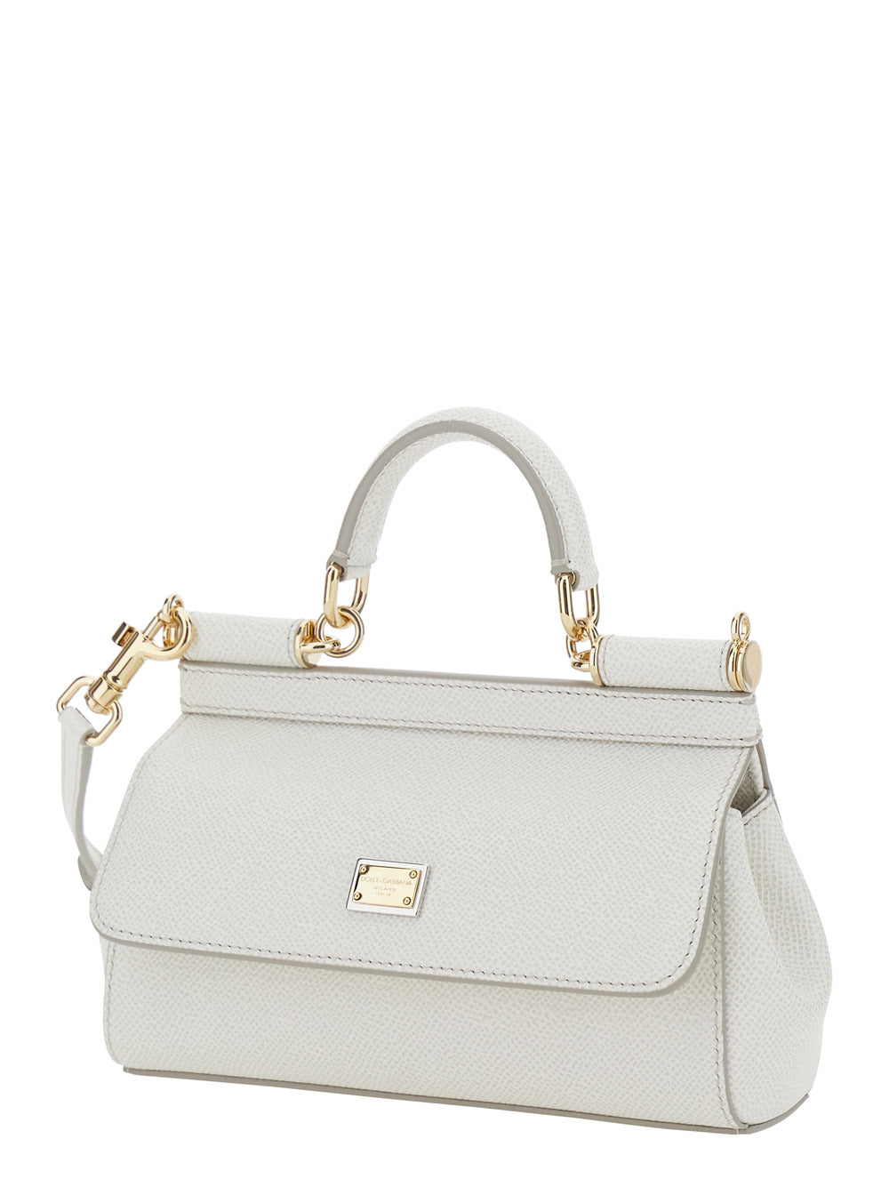 Dolce & Gabbana Women 'Sicily' White Handbag With Adjustable And Removable Shoulder Strap And Logo Plate On The Front In Leather For Women