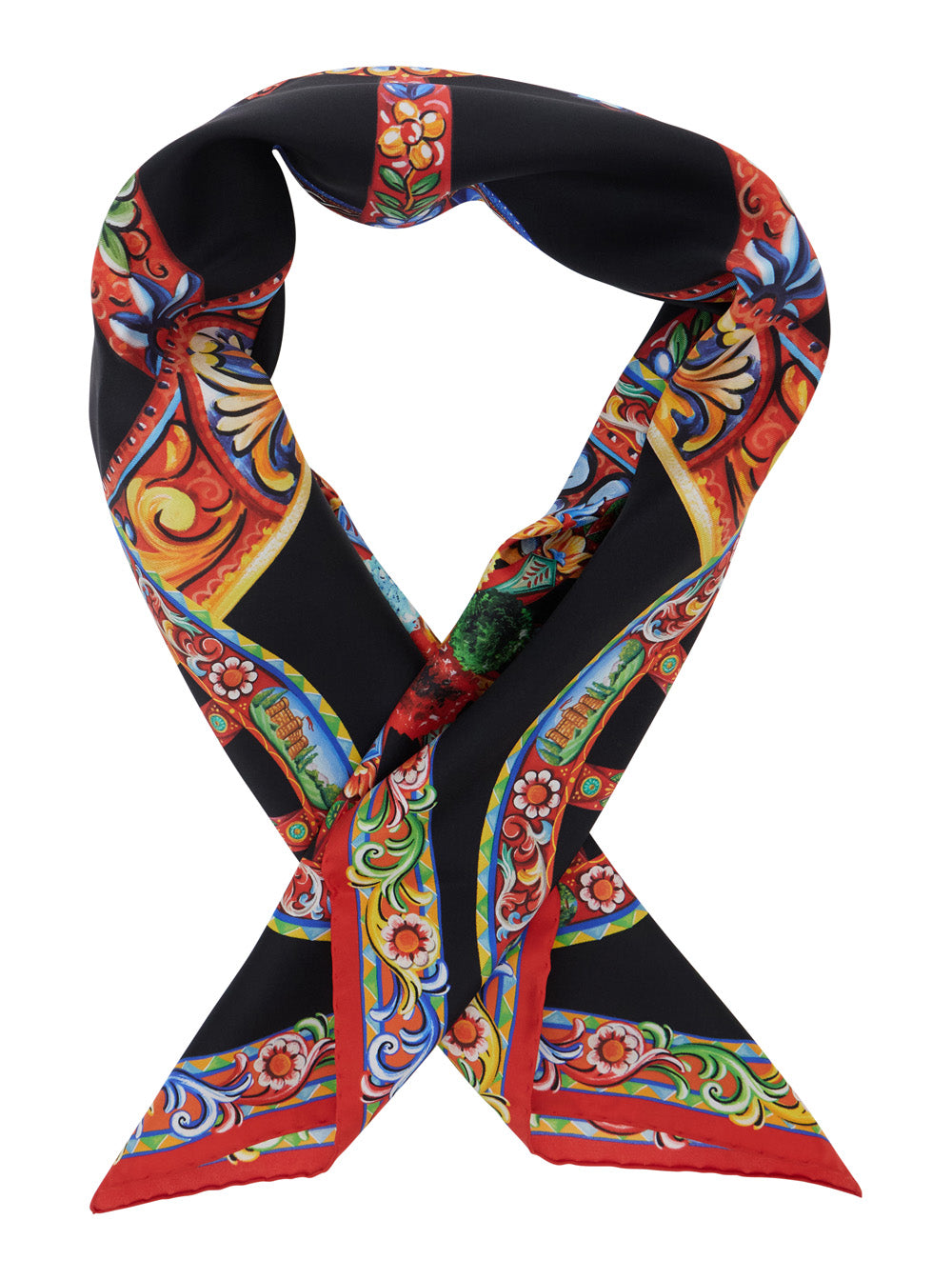 Dolce & Gabbana Women Multicolor Scarf With All-Over Carretto Print In Silk For Women