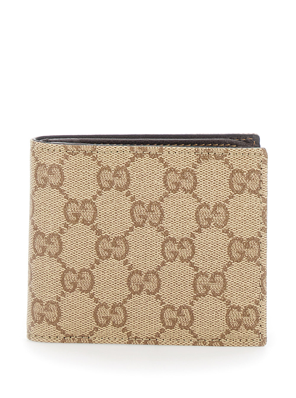Gucci Men Beige Bi-Fold Wallet With Logo Lettering On The Inside In Gg Canvas For Men