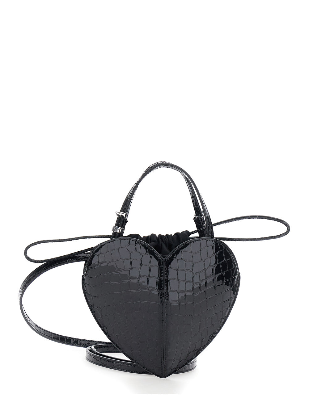 Rotate Women Black Handbag With Heart Silhouette And Embossed Crocodile Effect In Patent Leather For Women ROTATE