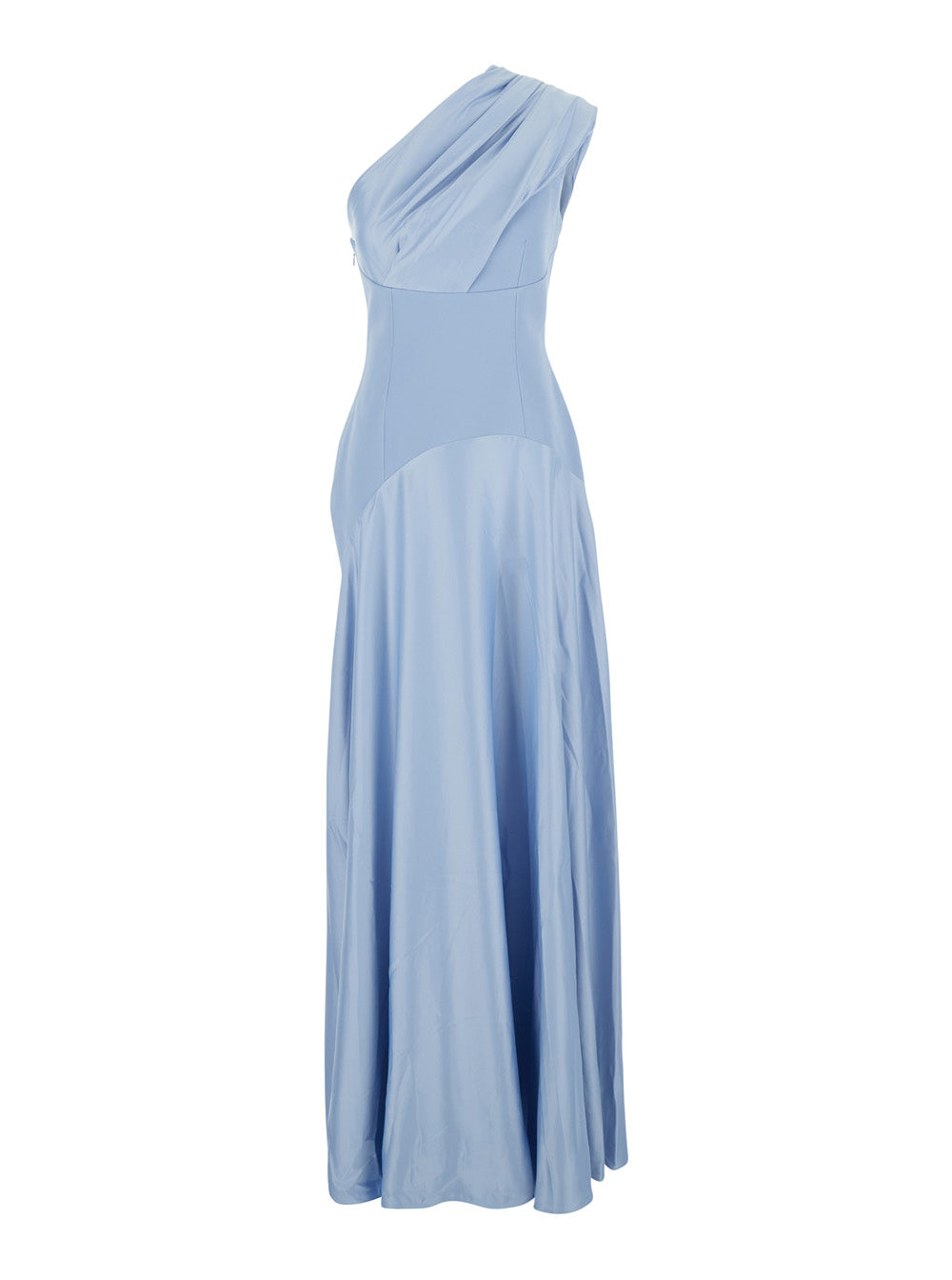 Solace London Women 'Gabriela' Light Blue One-Shoulder Long Dress With Asymmetrical Bodice And Draping In Tech Fabric For Women SOLACE LONDON