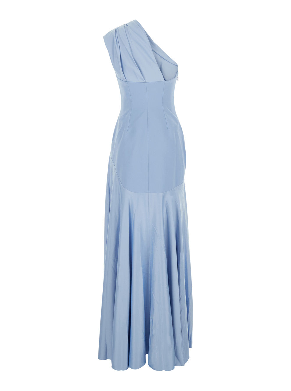 Solace London Women 'Gabriela' Light Blue One-Shoulder Long Dress With Asymmetrical Bodice And Draping In Tech Fabric For Women SOLACE LONDON