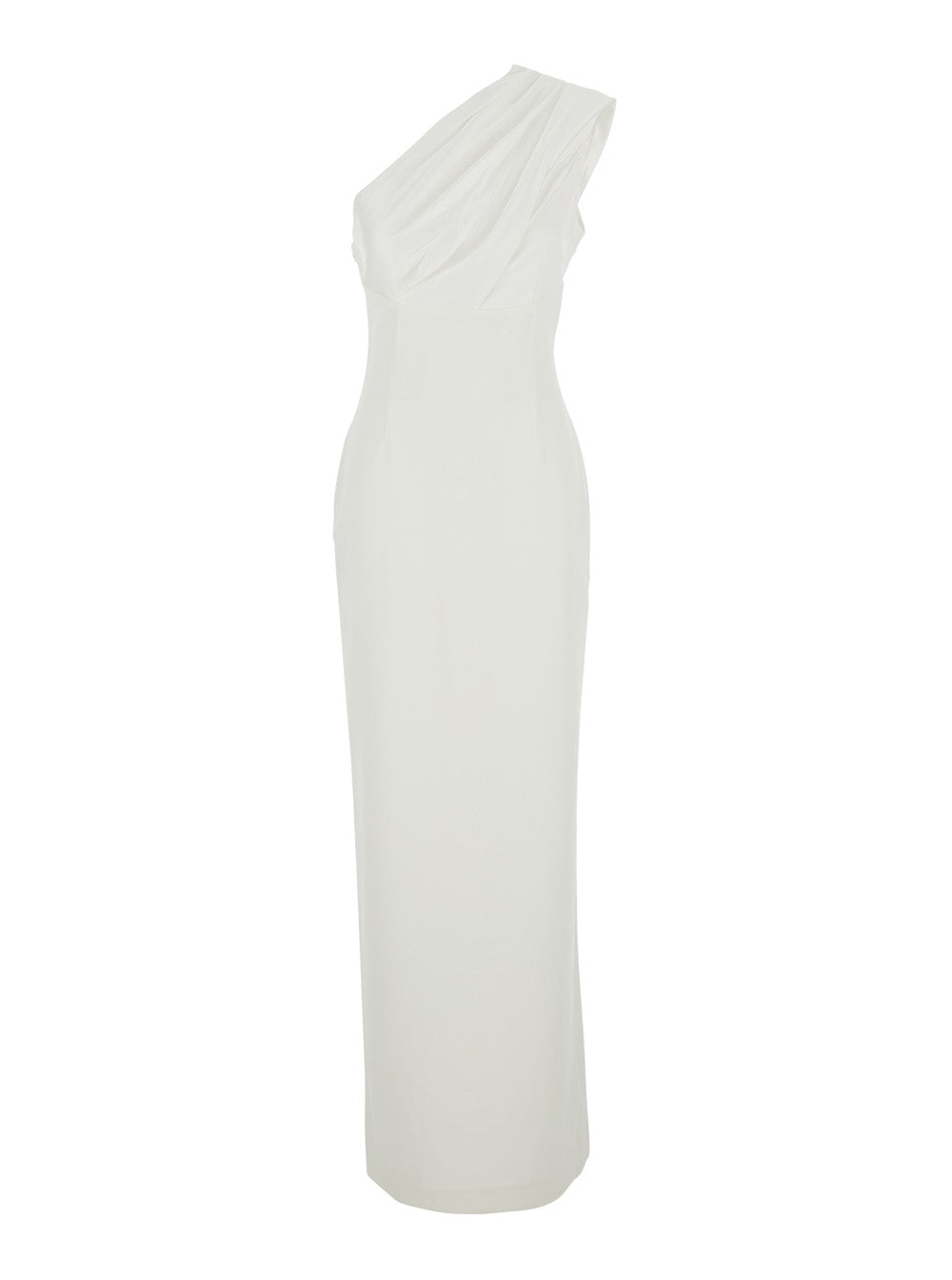 Solace London Women 'Gracie' White Long Dress With One-Shoulder Design And Draping In Tech Fabric For Women