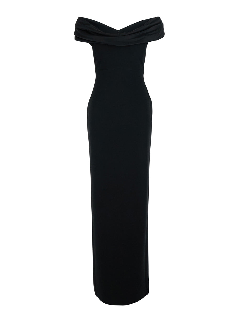 Solace London Women 'Adele' Long Black Dress With Off-Shoulder Design And Draped Neckline In Tech Fabric For Women
