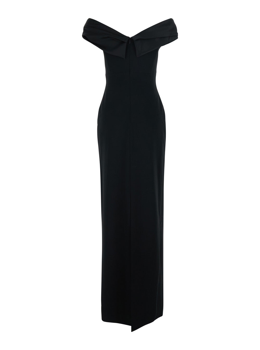 Solace London Women 'Adele' Long Black Dress With Off-Shoulder Design And Draped Neckline In Tech Fabric For Women