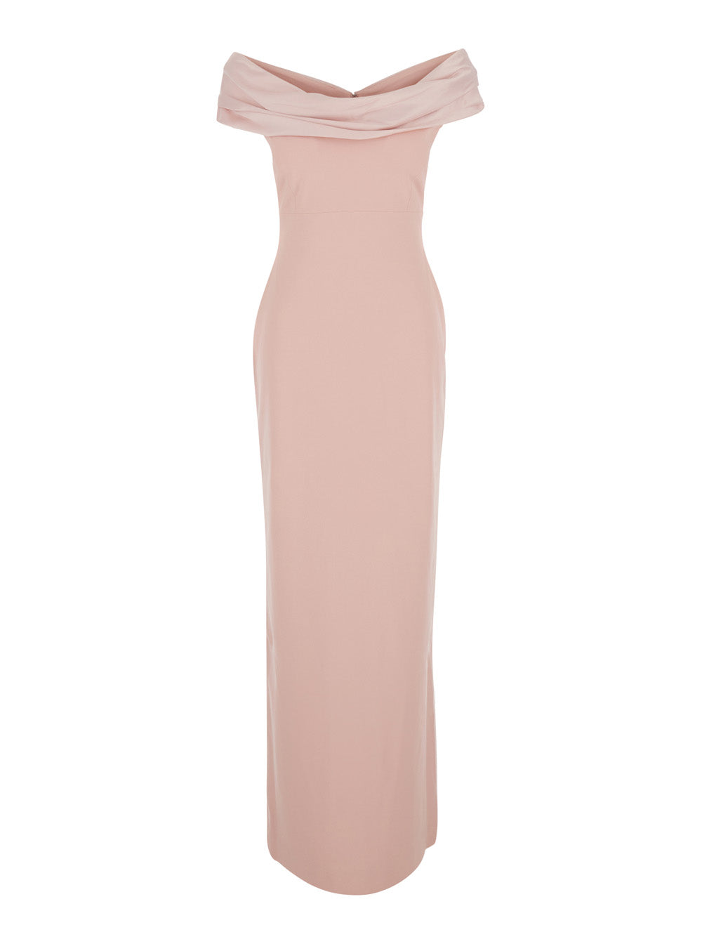 Solace London Women 'Adele' Pink Long Dress With Off-Shoulder Design And Draped Neckline In Tech Fabric For Women