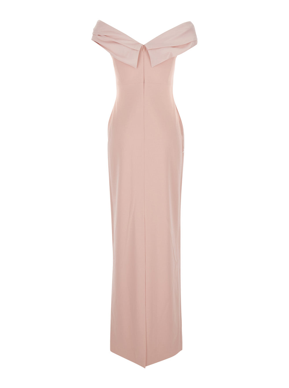 Solace London Women 'Adele' Pink Long Dress With Off-Shoulder Design And Draped Neckline In Tech Fabric For Women