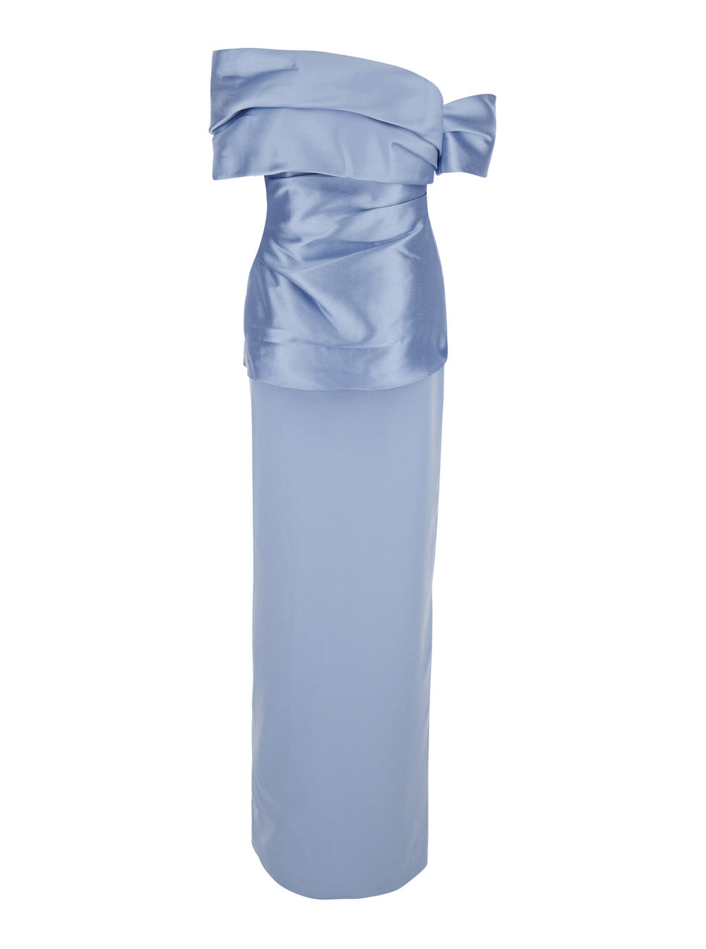 Solace London Women 'Lucine' Light Blue Off-Shoulder Long Dress With Concealed Zip Closure In Tech Fabric For Women SOLACE LONDON