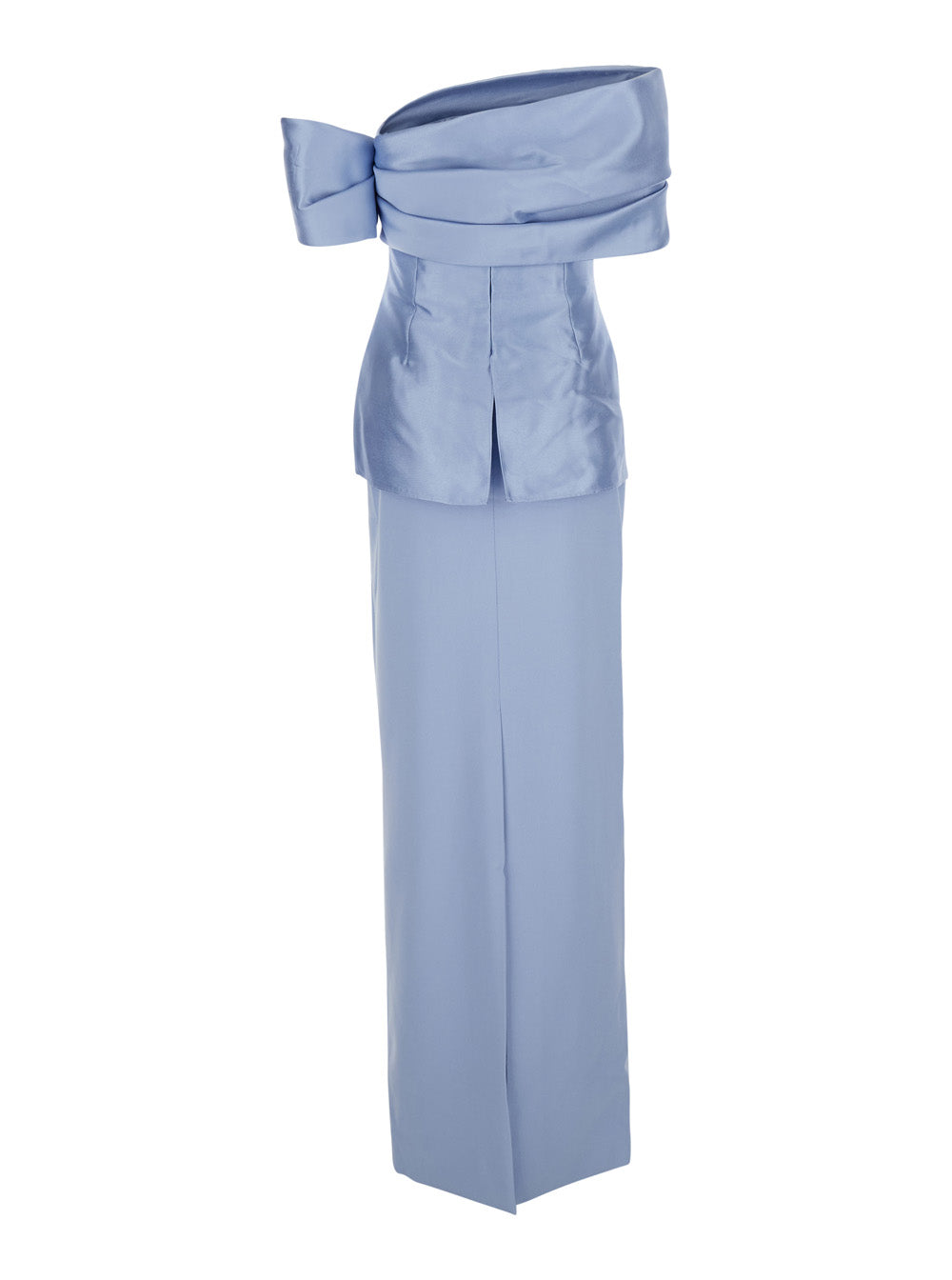 Solace London Women 'Lucine' Light Blue Off-Shoulder Long Dress With Concealed Zip Closure In Tech Fabric For Women SOLACE LONDON