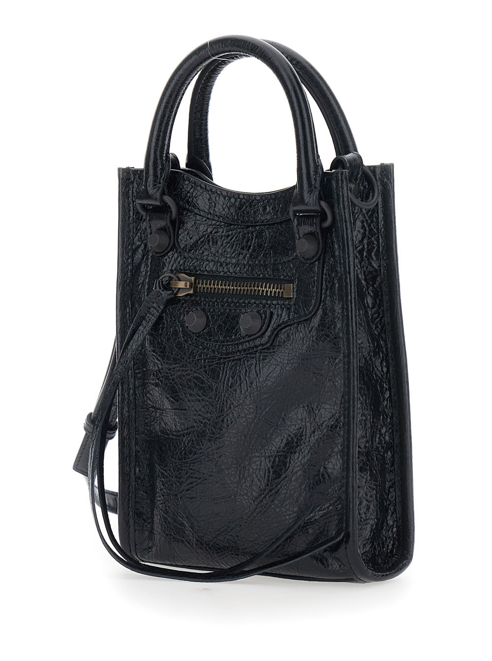 Balenciaga Women 'Le City' Black  Shoulder Bag With Adjustable And Removable Strap And Zip Pocket On The Front In Leather For Women