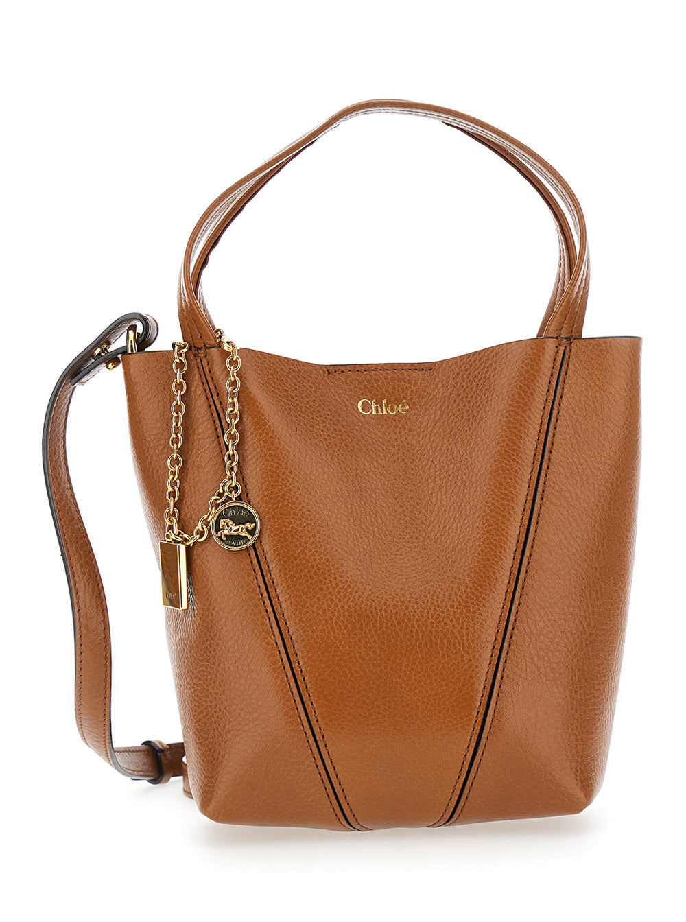 Chloé Women 'Chloe Spin' Brown Shoulder Bag With Adjustable And Removable Strap In Leather For Women