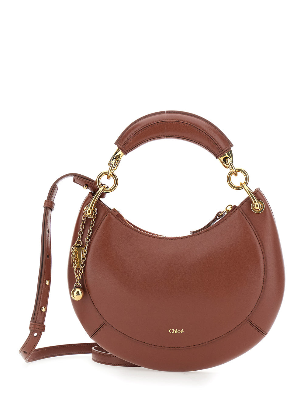 Chloé Women 'Banana' Brown Handbag With Adjustable And Removable Shoulder Strap And Logo Charm On The Front In Leather For Women