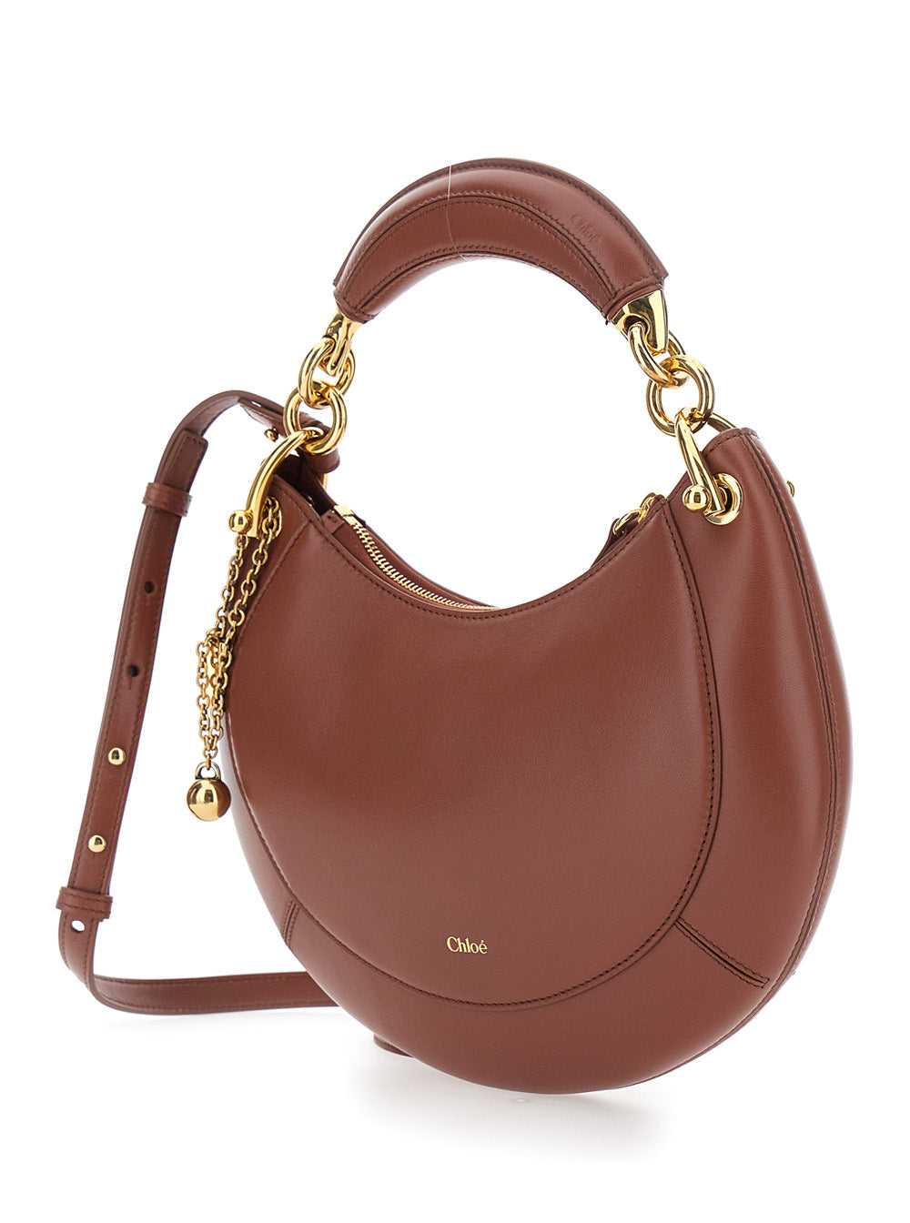 Chloé Women 'Banana' Brown Handbag With Adjustable And Removable Shoulder Strap And Logo Charm On The Front In Leather For Women