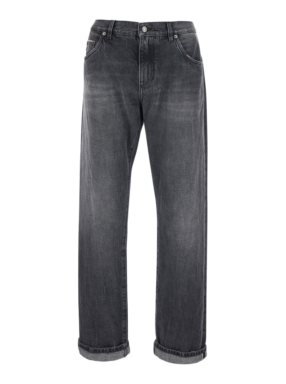 Dolce & Gabbana Men Gray Jeans With Logo Patch On The Pocket And Faded Effect In Denim For Men DOLCE & GABBANA