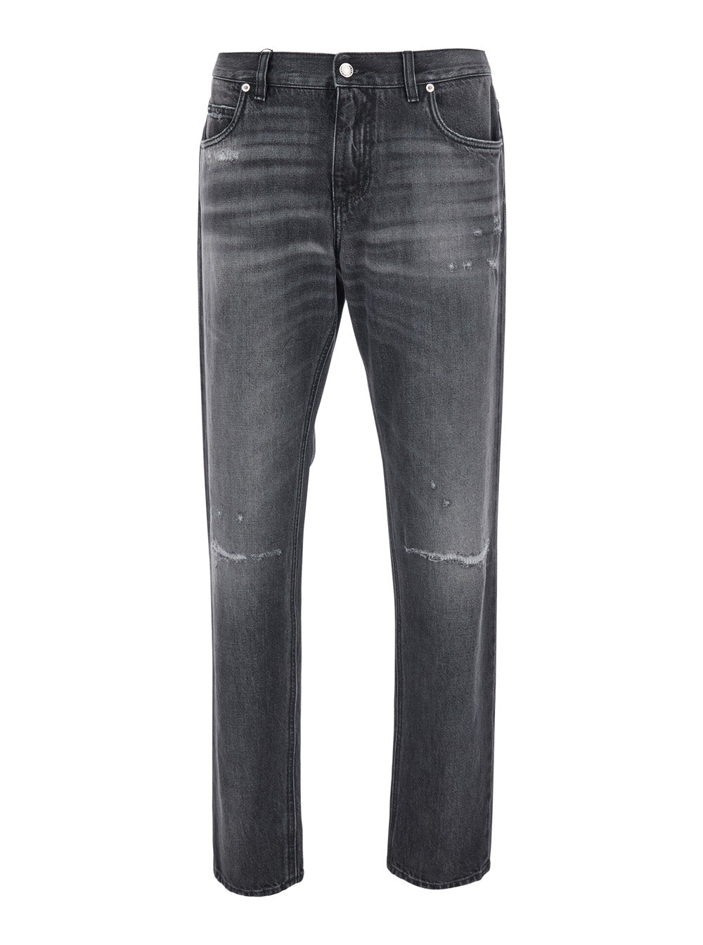 Dolce & Gabbana Men Grey Jeans With Ripped Details And Logo Patch On The Pocket In Denim For Men DOLCE & GABBANA