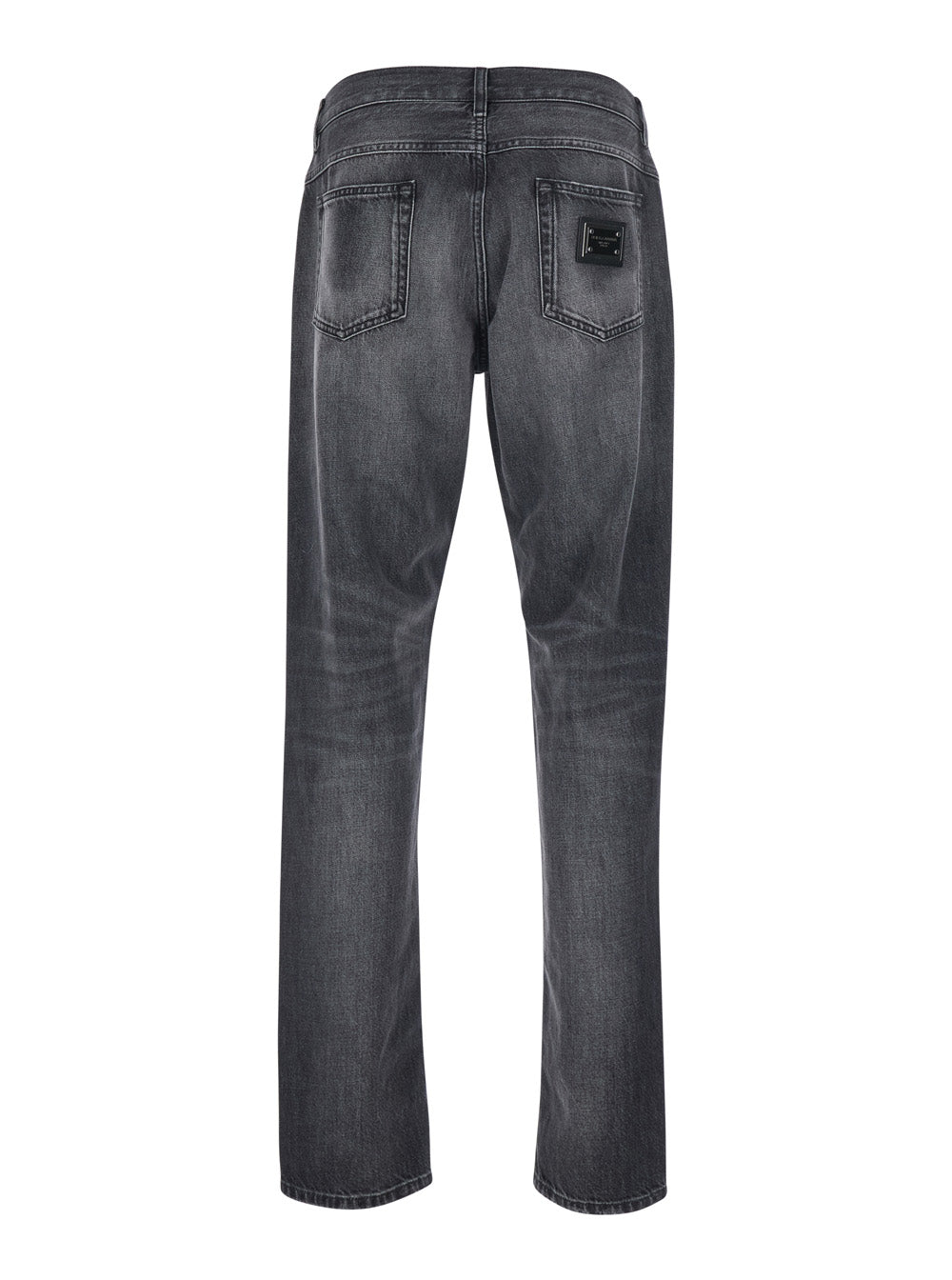 Dolce & Gabbana Men Grey Jeans With Ripped Details And Logo Patch On The Pocket In Denim For Men DOLCE & GABBANA