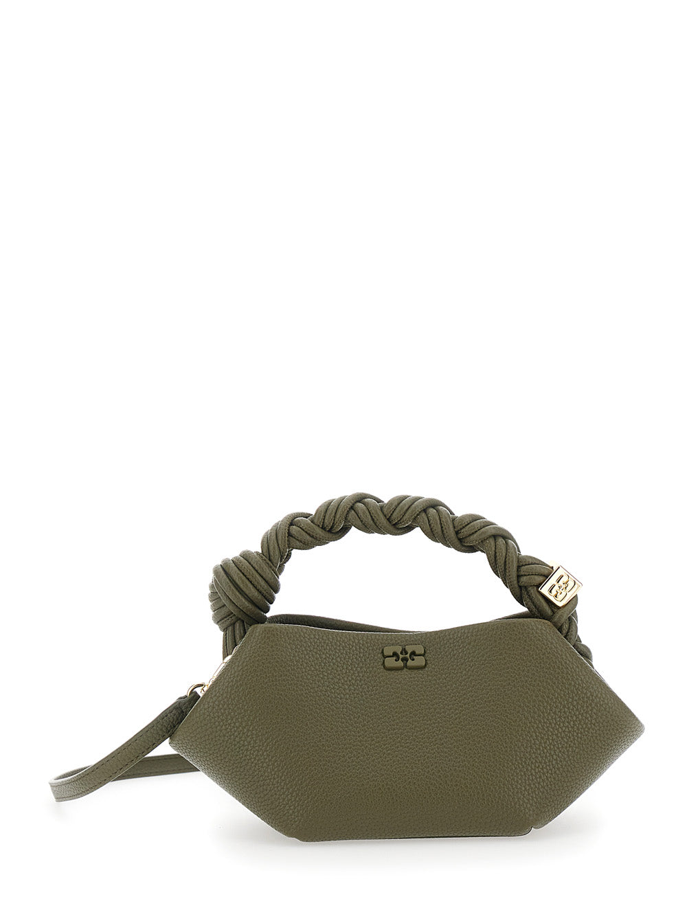 Ganni Women 'Bou Mini' Green Handbag With Woven Handle And Adjustable And Removable Strap In Grained Leather For Women GANNI
