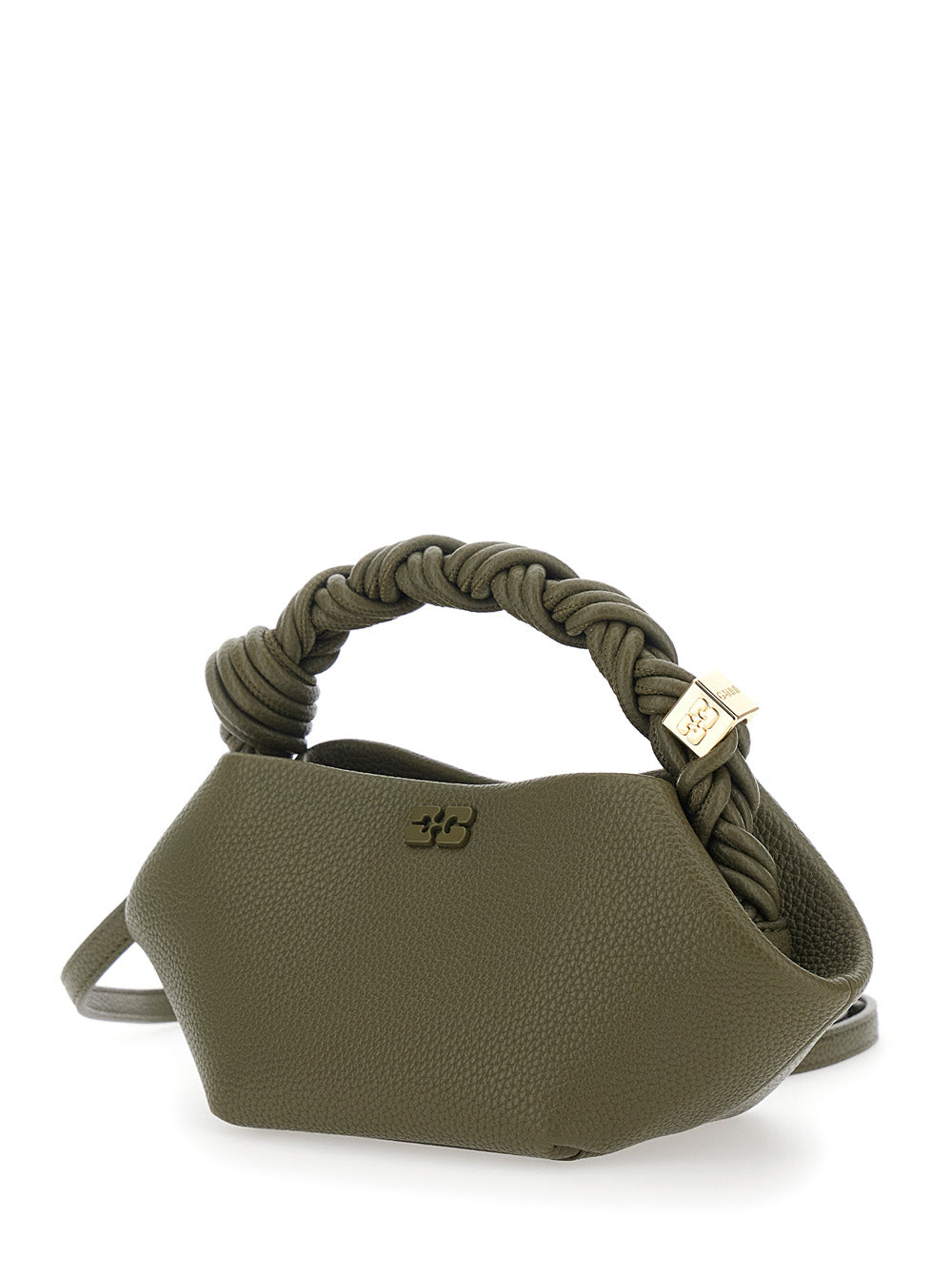 Ganni Women 'Bou Mini' Green Handbag With Woven Handle And Adjustable And Removable Strap In Grained Leather For Women GANNI